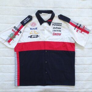 VTG Exquisite Designs Men's Pit Crew Racing Shirt XL Button-Up Logos Vintage